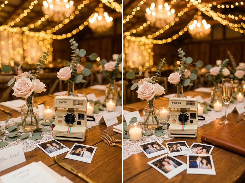 Table de mariage avec appareil Polaroid
