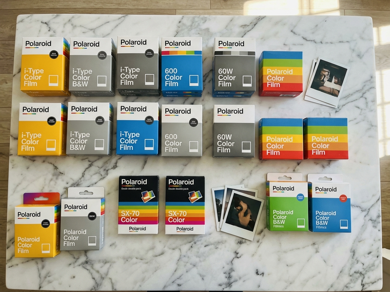 Differents packs de films Polaroid alignes