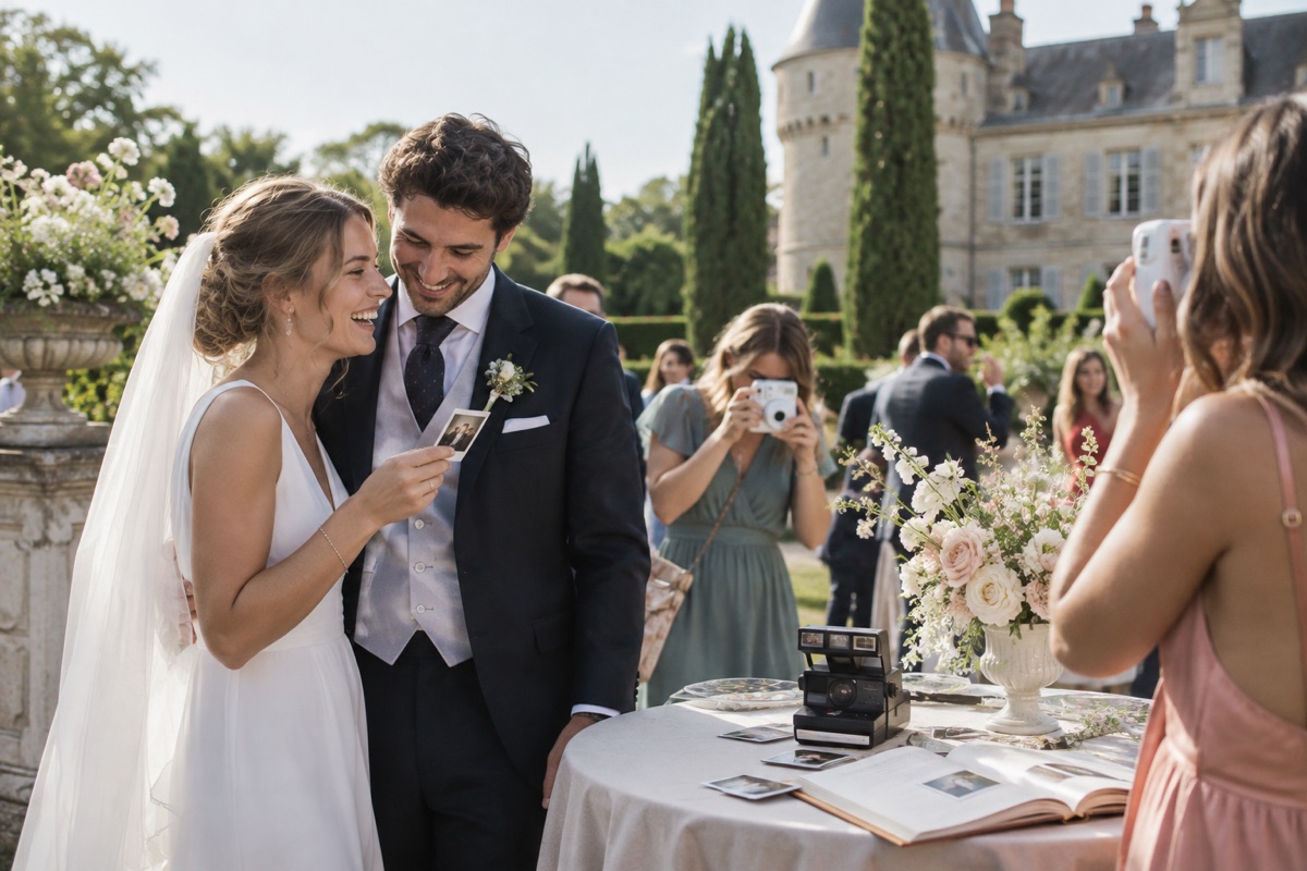 Animation photo mariage avec appareils instantanes Polaroid et livre d or